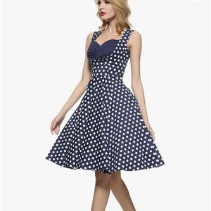 MIXINNI.Blue polka dot 50s 60s Vintage Retro Swing Rockabilly Picnic Par…